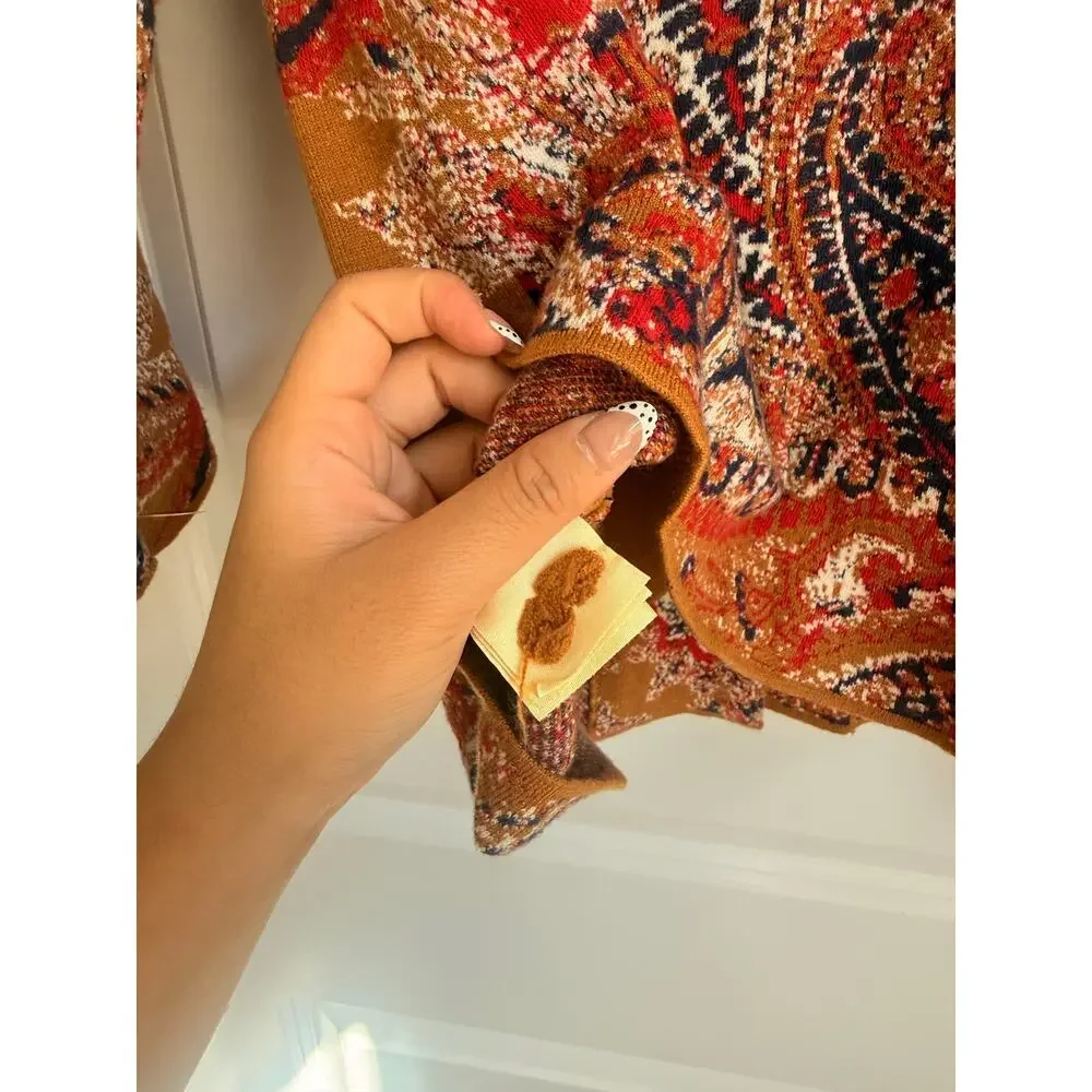 Moth By Anthropologie‎ XS Retro Intarsia Paisley Boho 3/4 Sleeve Blazer Jacket
